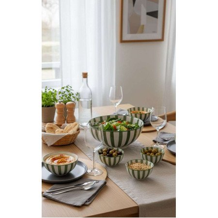Keramik Skål Randig Grön -Ø12-16-18-20cm