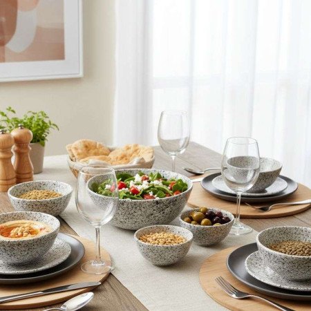 Keramik Skål Prickig Svart -Ø16cm