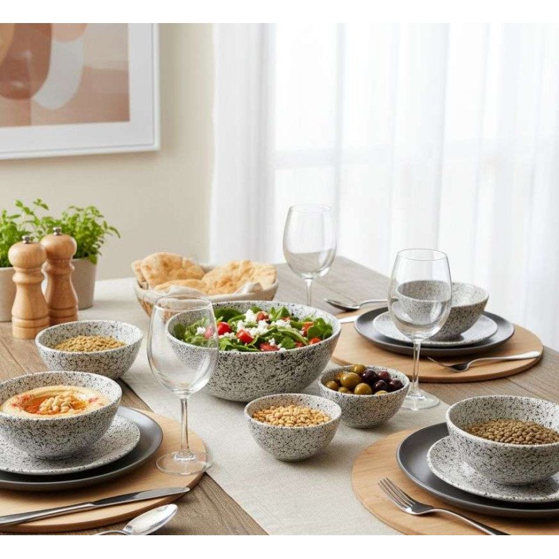 Keramik Skål Prickig Svart -Ø16cm