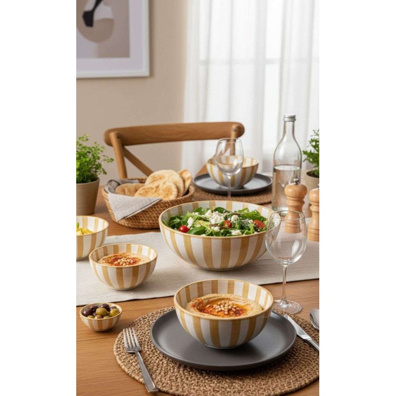 Keramik Skål Randig Sand -Ø12-16-18-20cm