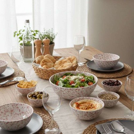 Keramik Skål Prickig Rosa -Ø12-16-20cm