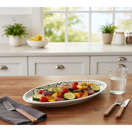 Ovalt Fat Grön & vit