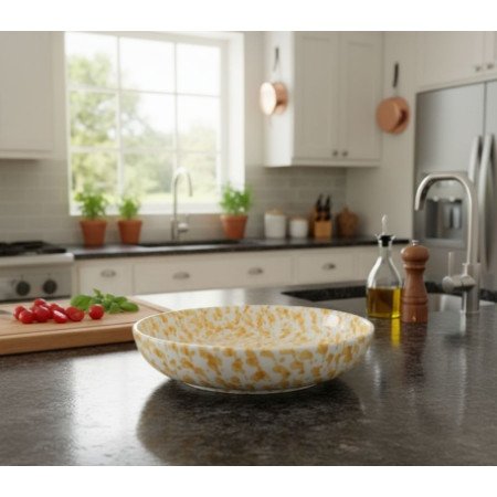 Keramikfat Solgulprickig