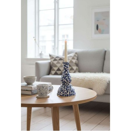 Ljusstake Lång -Prickig Blå