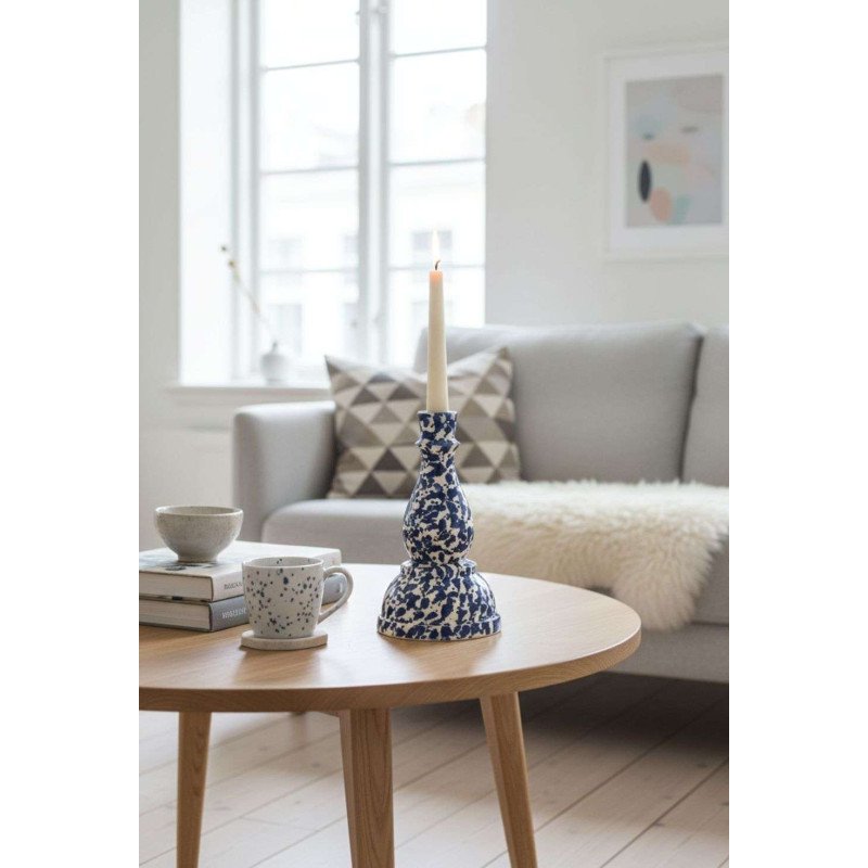 Ljusstake Lång -Prickig Blå