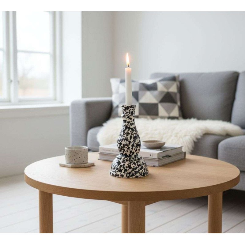 Ljusstake Lång -Prickig Svart