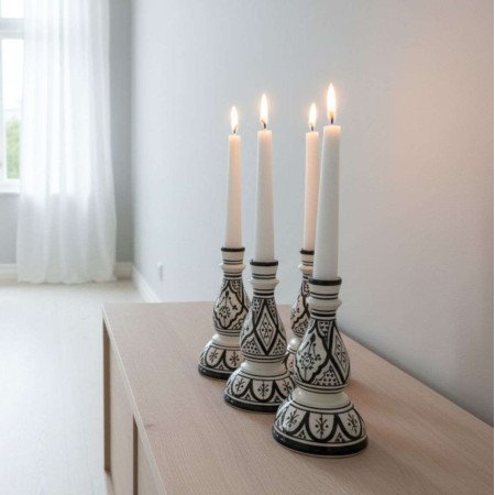 Ljusstake Keramik Svart/Vit