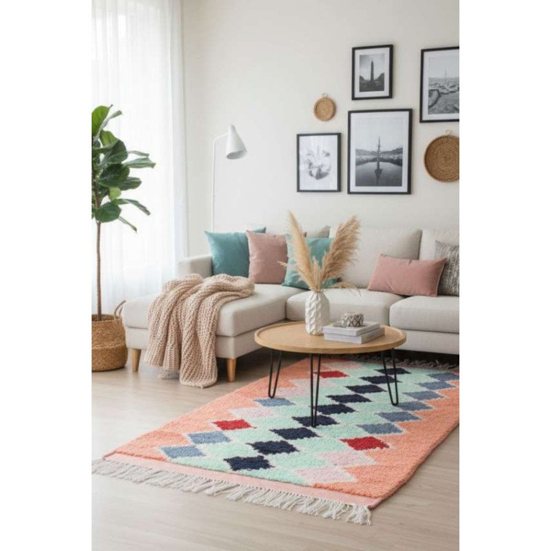 Boucherouite Matta – Handknuten i 100% Naturlig Textil
