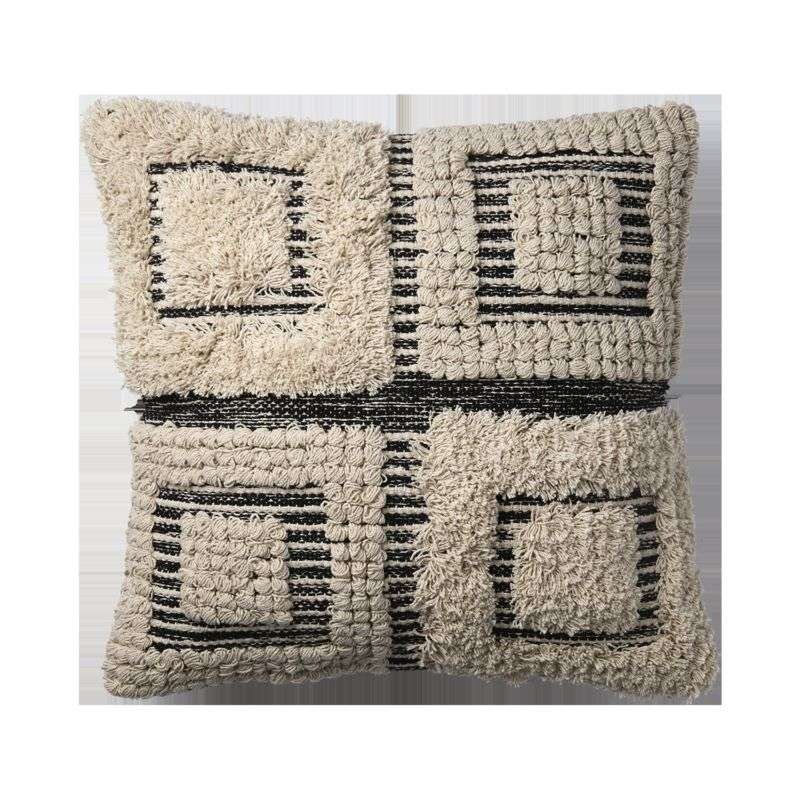 Kuddfodral 50x50 cm i återvunnen bomull | Dekorativa kuddfodral Elfenben/svart