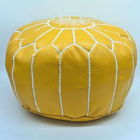 Sittpuff - Marockansk Läderpuff Gulvit Sittpuff - Marockansk Läderpuff Gulvit