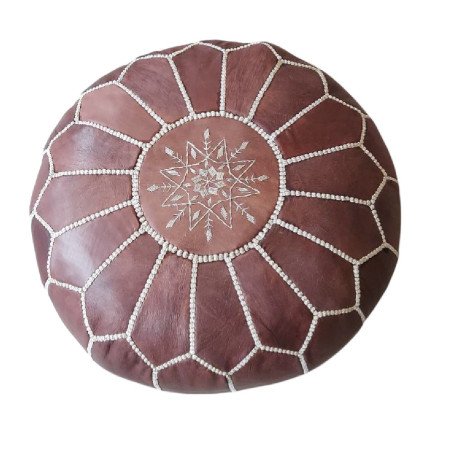 Sittpuff - Marockansk Läderpuff Brun-vit