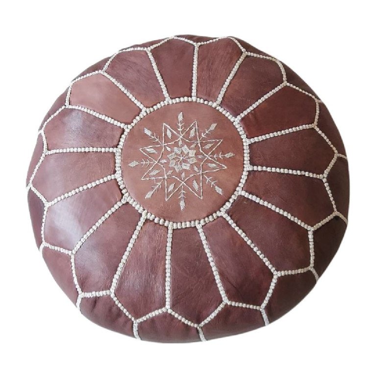 Sittpuff - Marockansk Läderpuff Brun-vit