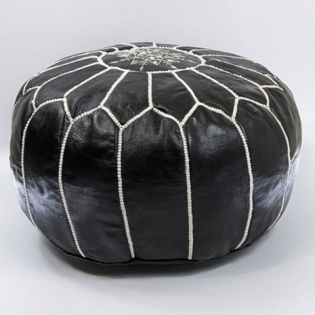 Sittpuff - Marockansk Läderpuff Svartvit Sittpuff - Marockansk Läderpuff Svartvit