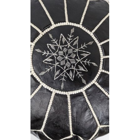 Sittpuff - Marockansk Läderpuff Svartvit